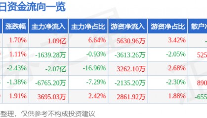 股票行情快报:双林股份(300100)6月11日主力资金净买入1.09亿元