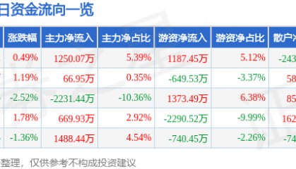 股票行情快报:东软集团(600718)5月13日主力资金净买入1250.07万元