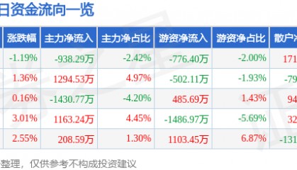 股票行情快报:德赛电池(000049)11月8日主力资金净卖出938.29万元