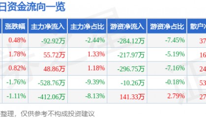 股票行情快报:桂林旅游(000978)11月21日主力资金净卖出92.92万元