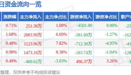 股票行情快报:大众公用(600635)9月11日主力资金净买入251.38万元
