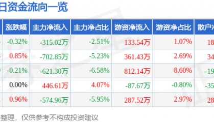股票行情快报:东软集团(600718)7月9日主力资金净卖出315.02万元