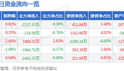 股票行情快报:华宇软件(300271)12月12日主力资金净卖出2527.15万元