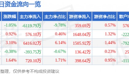 股票行情快报:科蓝软件(300663)12月11日主力资金净卖出6119.79万元