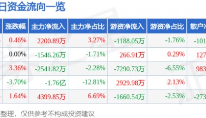 股票行情快报:三峡能源(600905)4月10日主力资金净买入2200.89万元