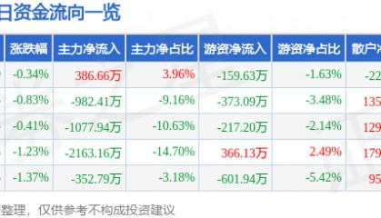 股票行情快报:滨海能源(000695)12月13日主力资金净买入386.66万元