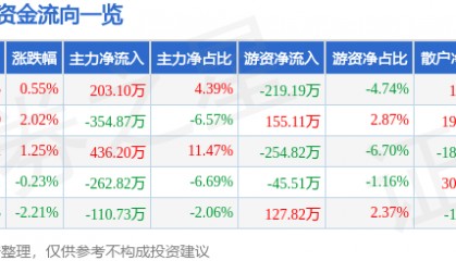 股票行情快报:甘咨询(000779)6月25日主力资金净买入203.10万元