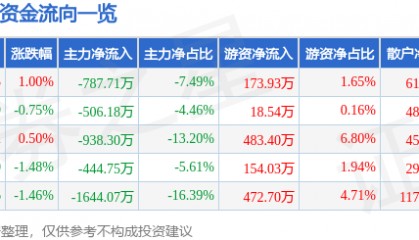股票行情快报:ST银江(300020)8月19日主力资金净卖出787.71万元