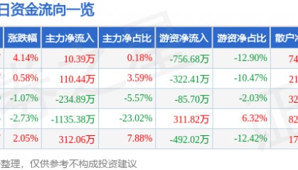 股票行情快报：弘讯科技（603015）4月8日主力资金净买入10.39万元