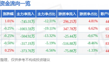 股票行情快报:ST银江(300020)7月16日主力资金净卖出745.31万元