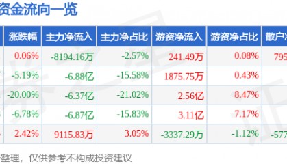 股票行情快报:新易盛(300502)4月9日主力资金净卖出8194.16万元