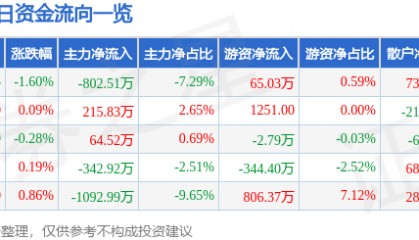 股票行情快报:中国医药(600056)6月13日主力资金净卖出802.51万元