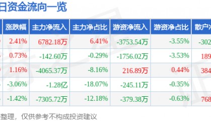 股票行情快报:云赛智联(600602)8月13日主力资金净买入6782.18万元
