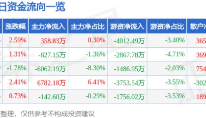 股票行情快报:云赛智联(600602)8月18日主力资金净买入358.83万元
