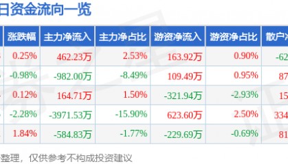 股票行情快报:泰豪科技(600590)6月13日主力资金净买入462.23万元