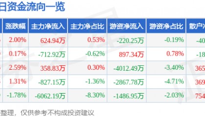 股票行情快报:云赛智联(600602)8月20日主力资金净买入624.94万元