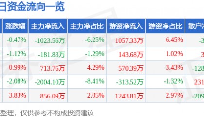 股票行情快报:海汽集团(603069)7月10日主力资金净卖出1023.56万元