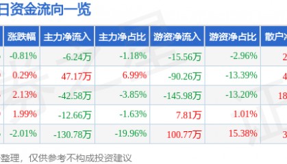 股票行情快报:金科环境(688466)6月26日主力资金净卖出6.24万元