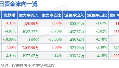股票行情快报:四川金顶(600678)11月5日主力资金净买入480.99万元