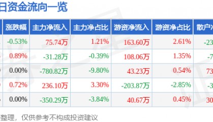 股票行情快报:长春燃气(600333)9月15日主力资金净买入75.74万元