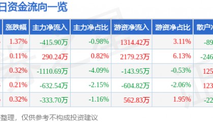 股票行情快报:道明光学(002632)2月26日主力资金净卖出415.90万元