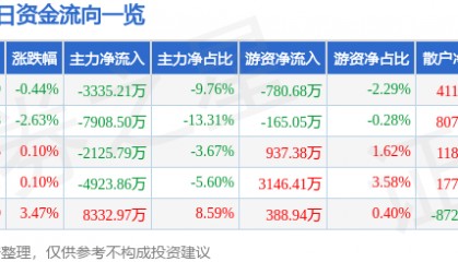 股票行情快报:云赛智联(600602)6月11日主力资金净卖出3335.21万元
