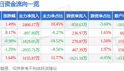 股票行情快报:大众交通(600611)10月9日主力资金净买入2466.17万元