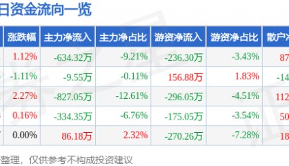 股票行情快报:桂林旅游(000978)10月30日主力资金净卖出634.32万元