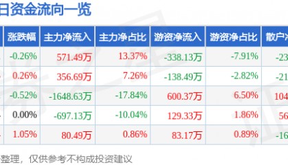 股票行情快报:广电电气(601616)6月12日主力资金净买入571.49万元