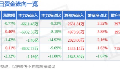 股票行情快报：双林股份（300100）7月29日主力资金净卖出6611.48万元