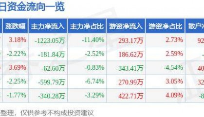 股票行情快报:苏宁环球(000718)10月16日主力资金净卖出1223.05万元