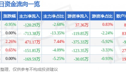股票行情快报:陕西黑猫(601015)2月11日主力资金净卖出120.29万元