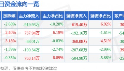 股票行情快报:吉林高速(601518)12月13日主力资金净卖出919.93万元