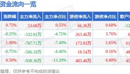 股票行情快报:ST银江(300020)8月21日主力资金净买入53.68万元